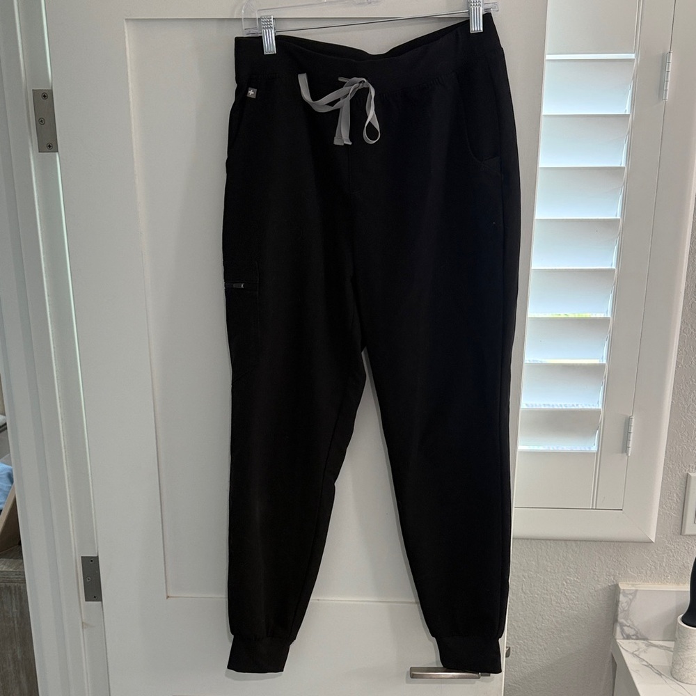 Figs Black Jogger Pants with Gray Drawstring